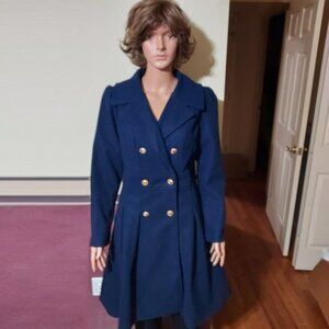 GRACE KARIN Navy Lapel Double-Breasted a-Line Trench Coat Size M NWT